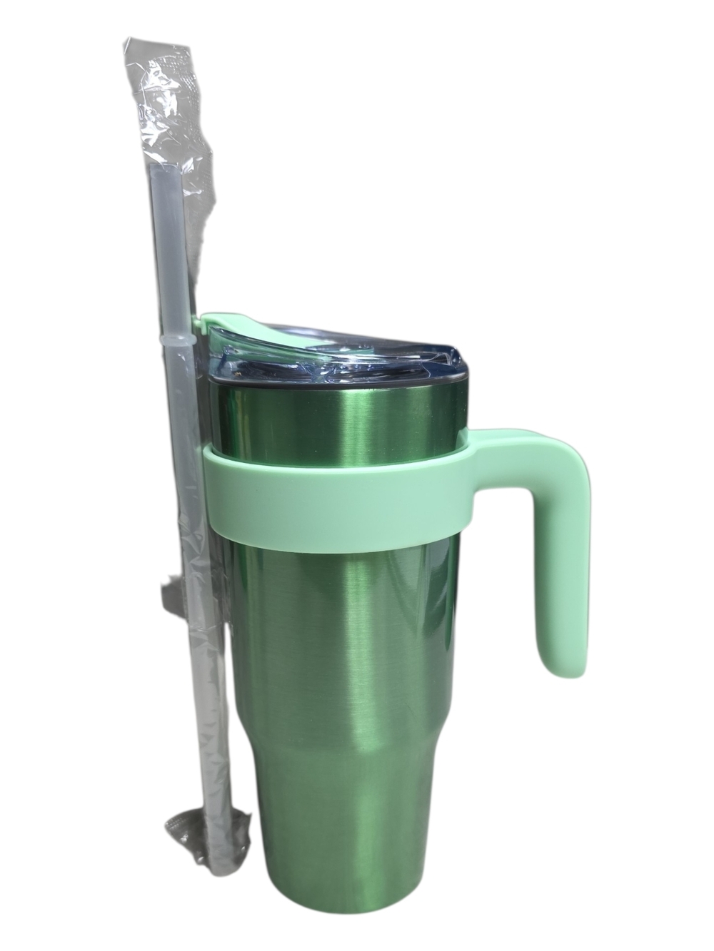 Primula 30 Oz Stainless Steel Travel Tumbler with Handle and Straw. Mint Green
